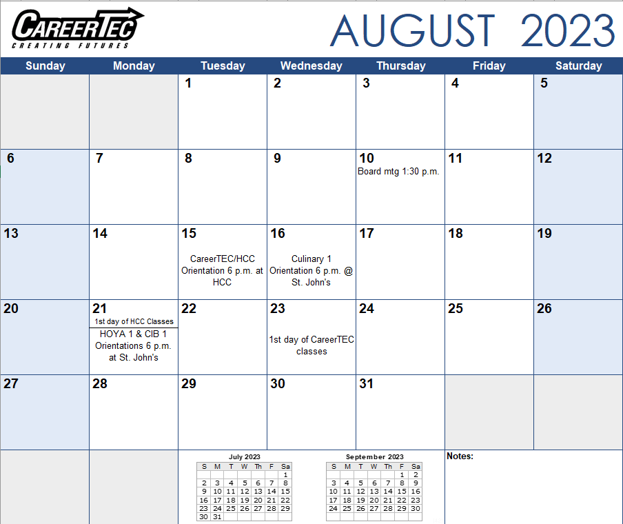 Career & Technical Education Consortium - August Calendar of Events